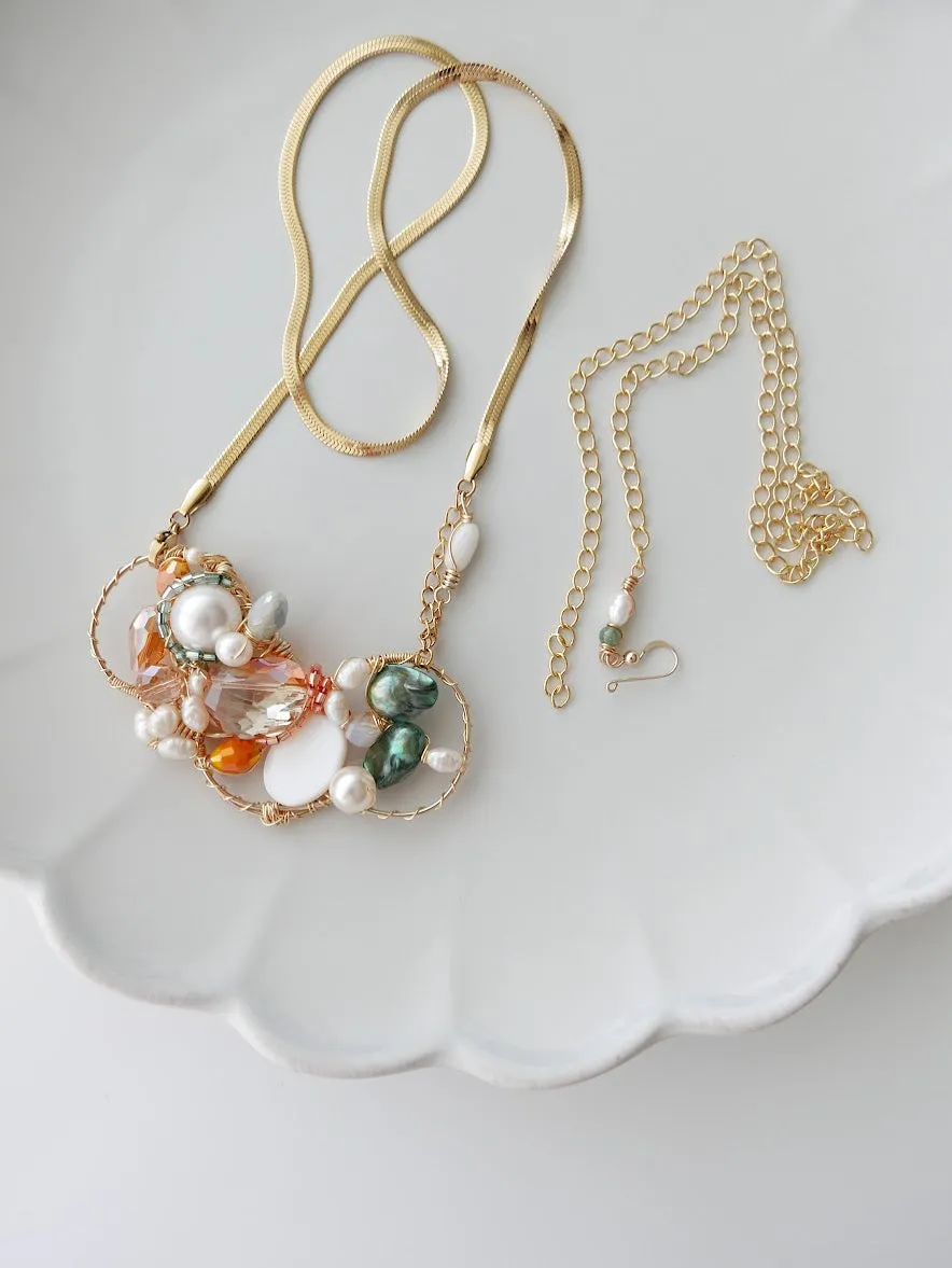 Citrus And Grass Pearls Multiway Necklace