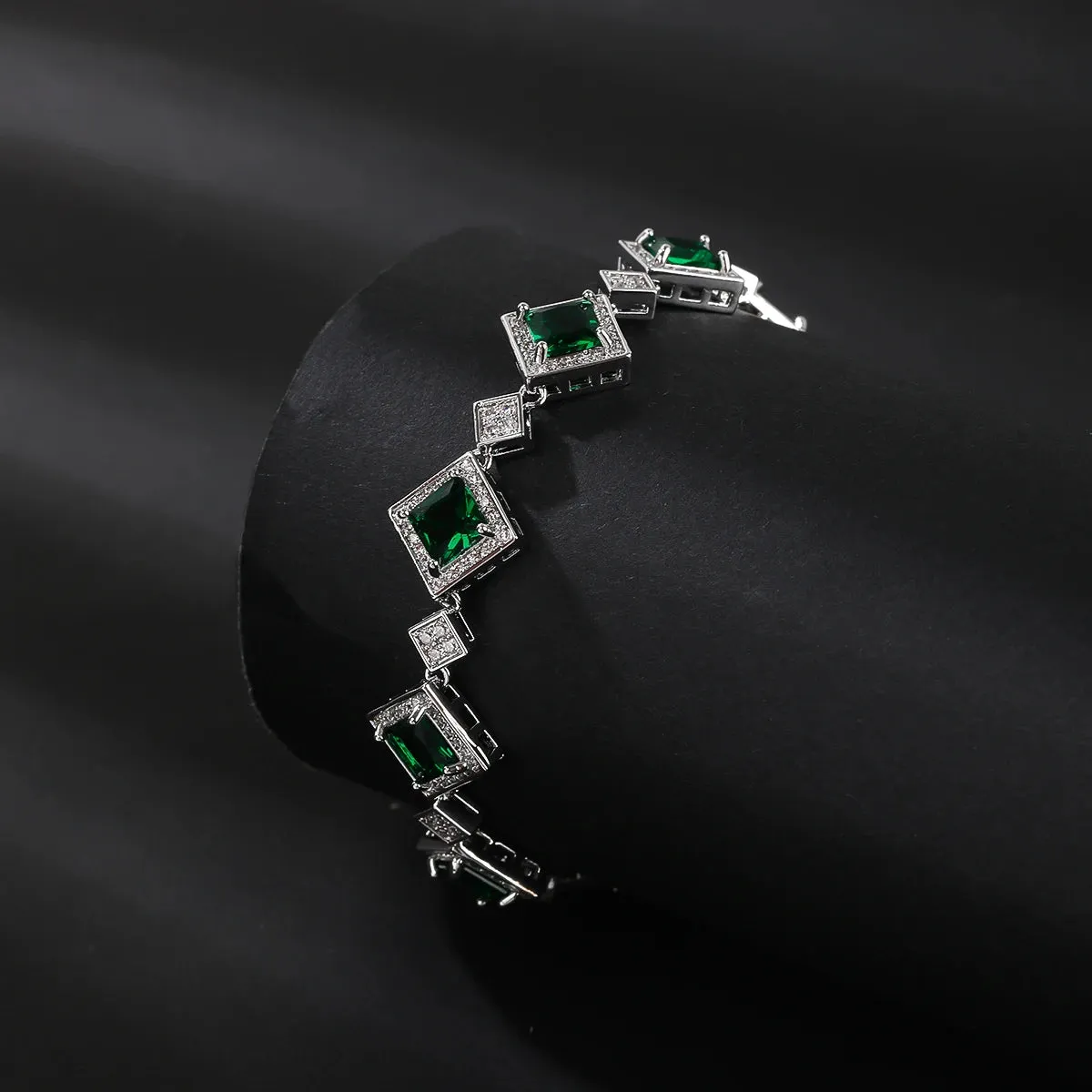 Classic Silver Plated Elegant Gorgeous Red Blue, Green, Cubic Zirconia Bracelets Chain for Women CK10175