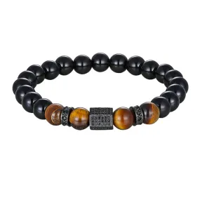 Classy Men Black Elegant Tiger Eye Bead Bracelet