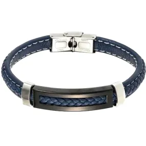 Classy Men Blue Black Leather Band Bracelet