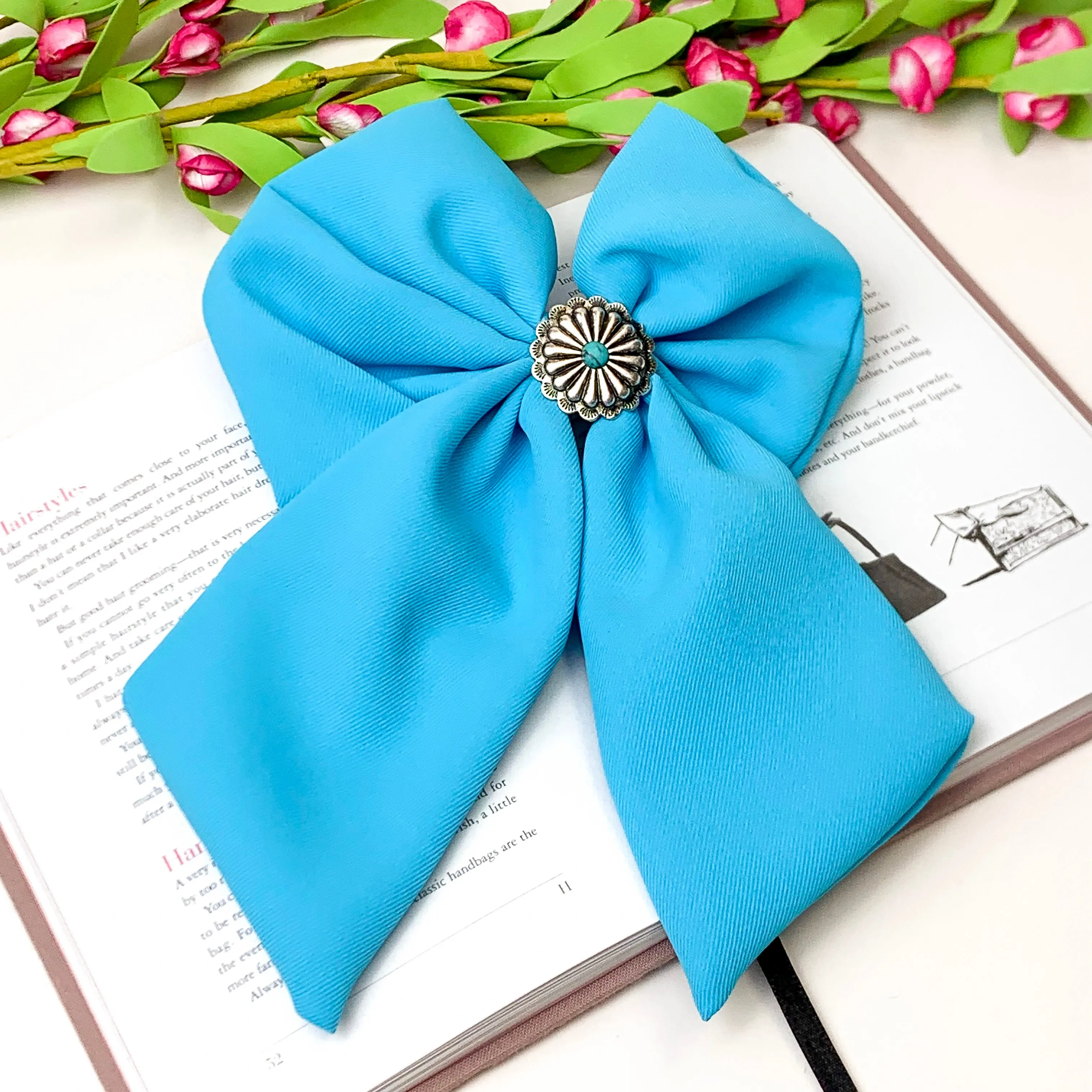 Concho Cutie Fabric Bow Hair Clip in Turquoise Blue