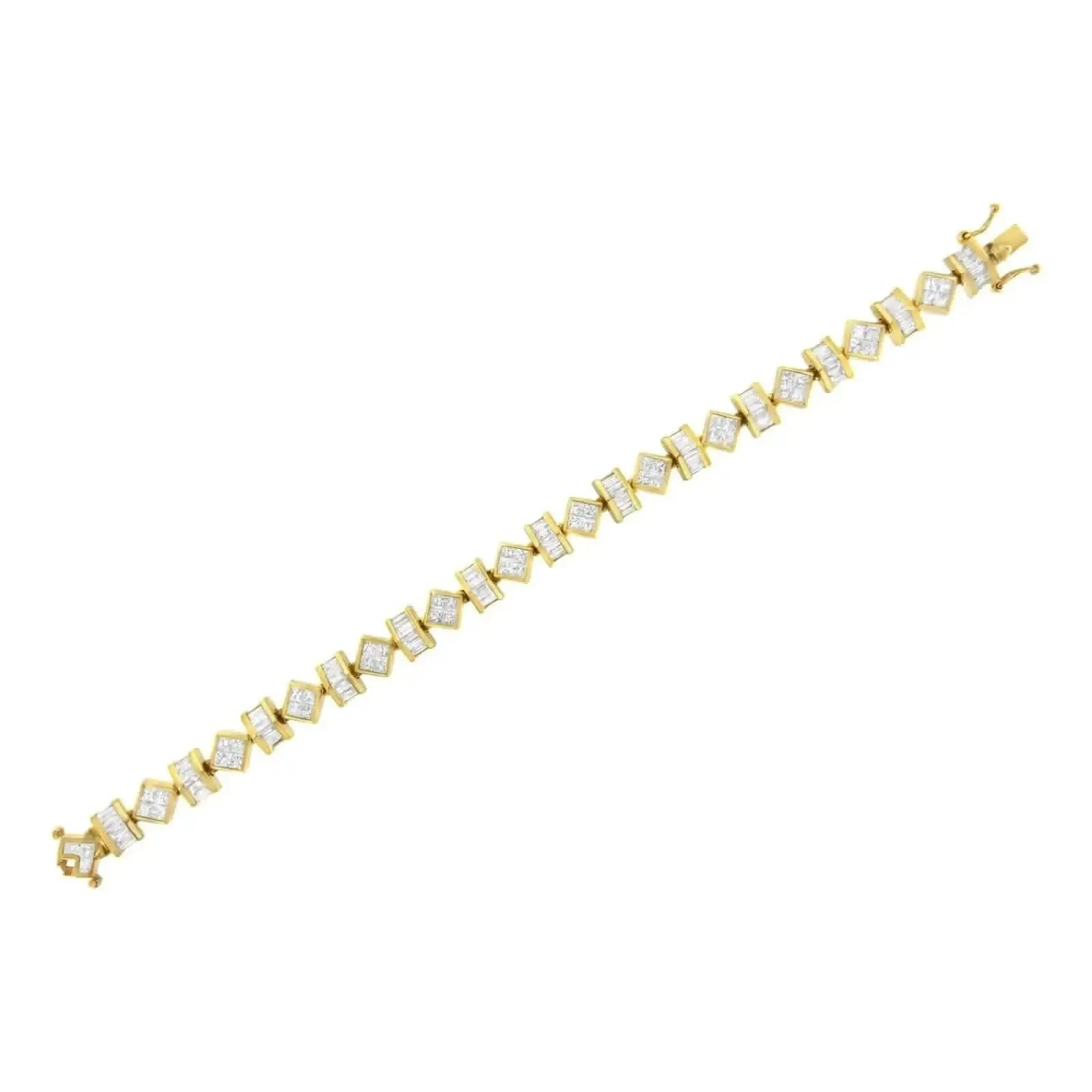 Contemporary 14K Yellow Gold Diamond Link Tennis Bracelet with Elegant Princess and Baguette Cuts