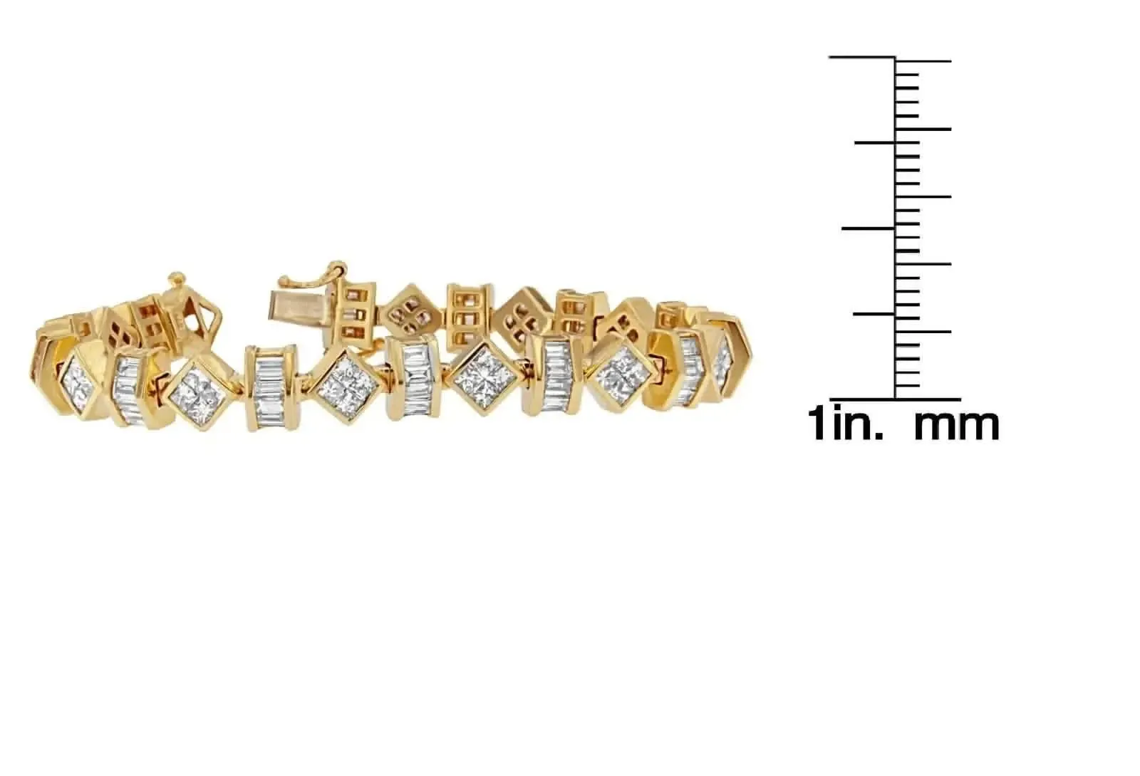 Contemporary 14K Yellow Gold Diamond Link Tennis Bracelet with Elegant Princess and Baguette Cuts