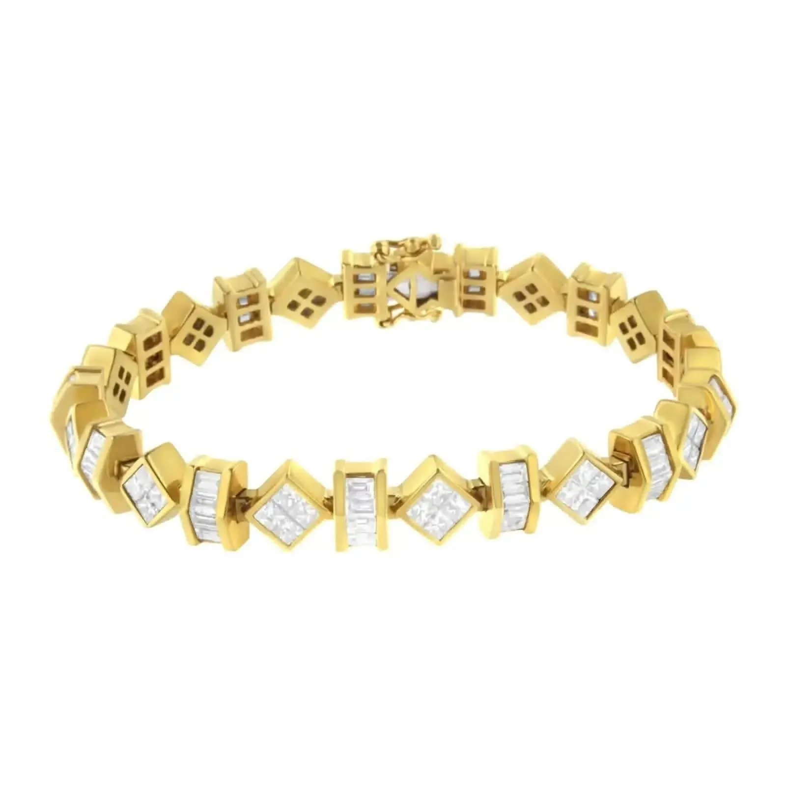 Contemporary 14K Yellow Gold Diamond Link Tennis Bracelet with Elegant Princess and Baguette Cuts