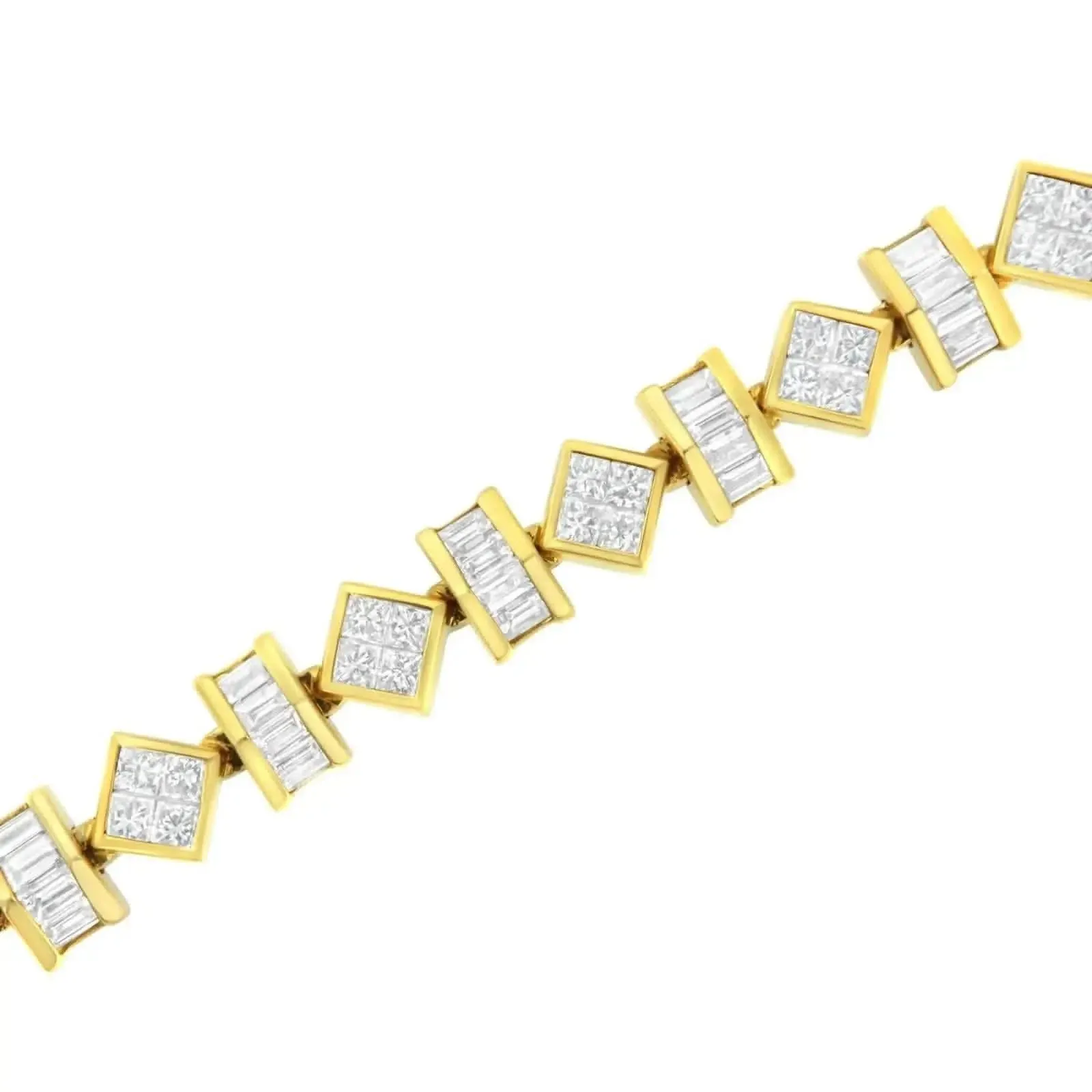 Contemporary 14K Yellow Gold Diamond Link Tennis Bracelet with Elegant Princess and Baguette Cuts