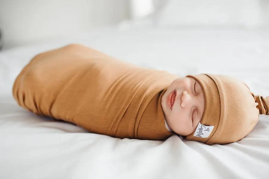 Copper Pearl Camel Top Knot Hat