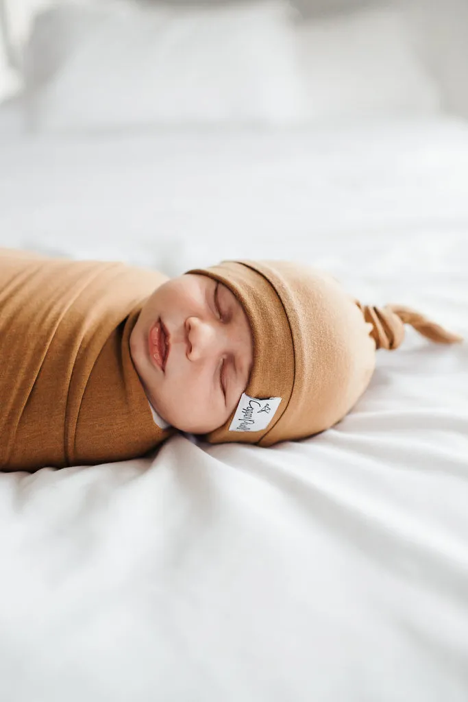 Copper Pearl Camel Top Knot Hat