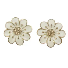 Cream Flower with Light Brown Crystals Pierced Earring - REE124