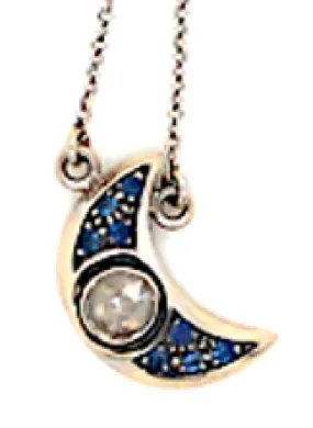 Crescent Moon Necklace in 18kt Gold with Blue Sapphire