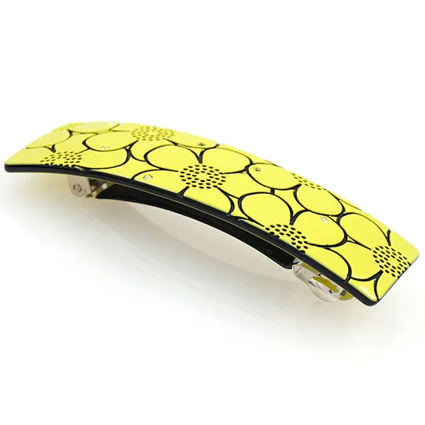 Crystalmood Cellulose Acetate Rectangle Floral Hair Barrette w/ Rhinestones