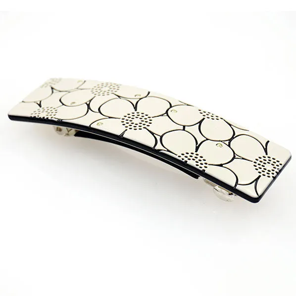 Crystalmood Cellulose Acetate Rectangle Floral Hair Barrette w/ Rhinestones