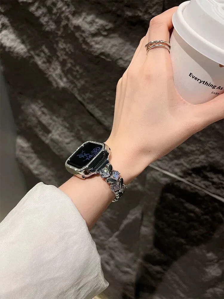 Cute Diamond Heart Bracelet iWatch Band Series 1 2 3 4 5 6 7 8 9 Ultra Generation 38mm 40mm 41mm 42mm 44mm 45mm 49mm Chain Apple Watch Strap