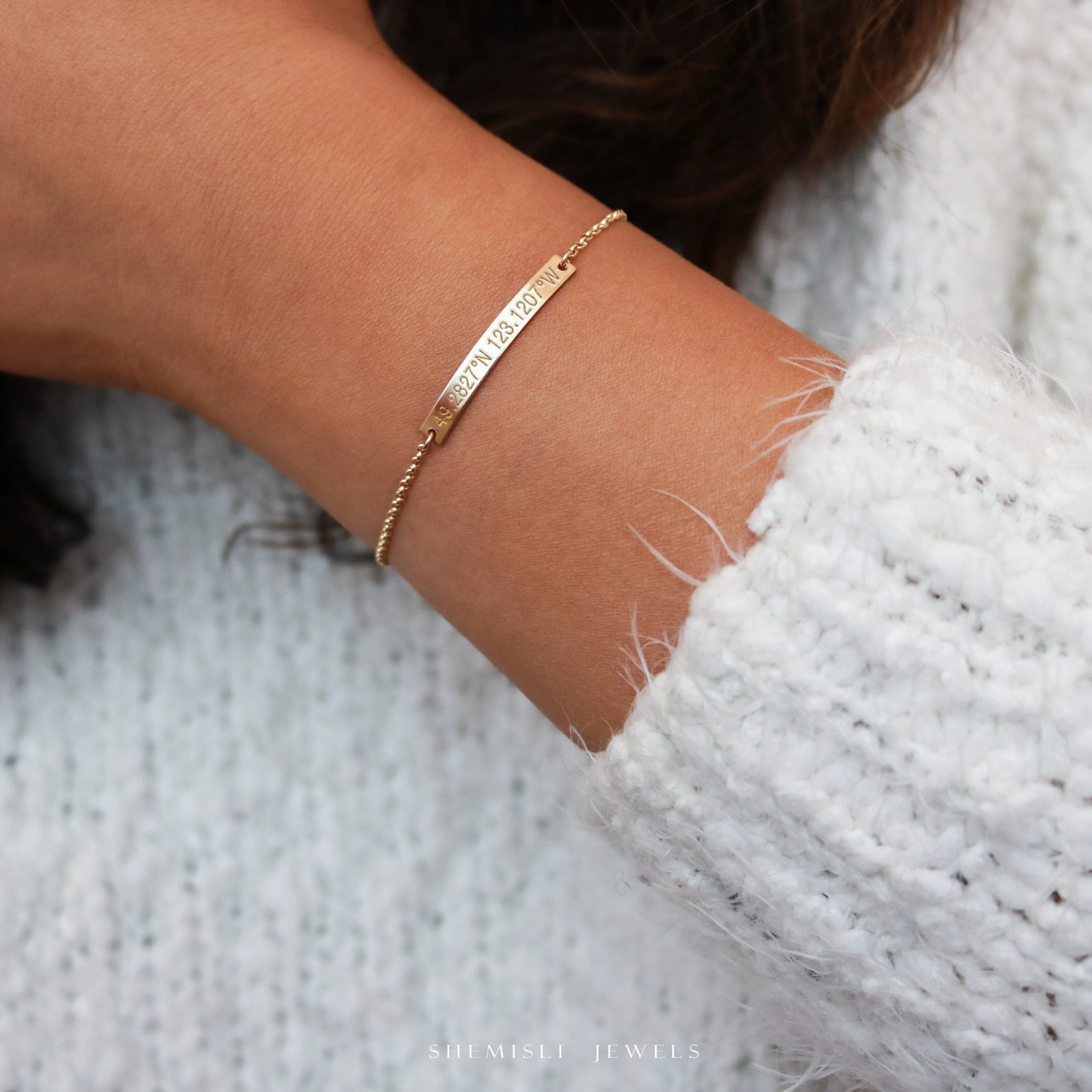 Dainty Coordinates Bar Bracelet, Latitude Longitude, Gps Location Bracelet, Coordinate Jewelry, Unisex, Gold Filled, Silver • BB35X4-01