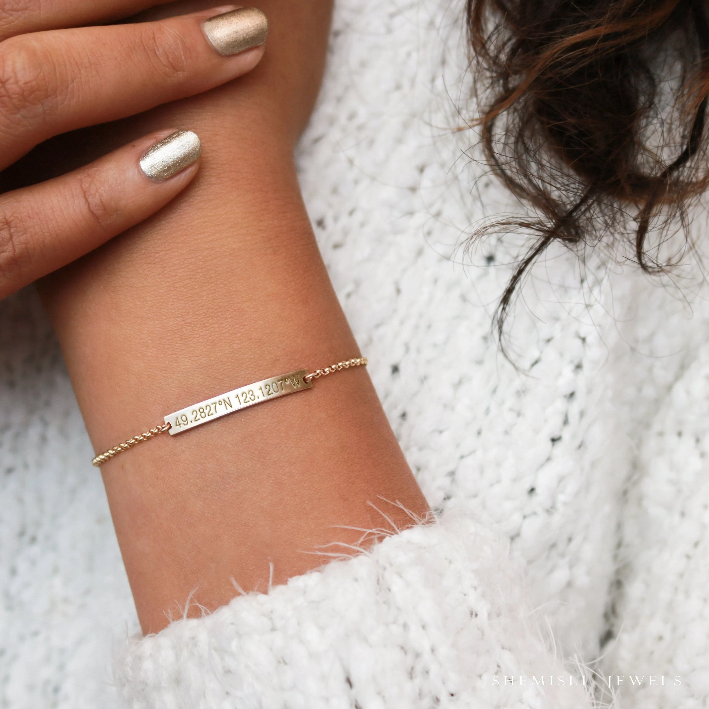 Dainty Coordinates Bar Bracelet, Latitude Longitude, Gps Location Bracelet, Coordinate Jewelry, Unisex, Gold Filled, Silver • BB35X4-01