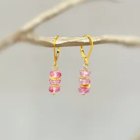 Dainty Pink Topaz earrings dangle, 14k Gold Sterling Silver Rose Gold