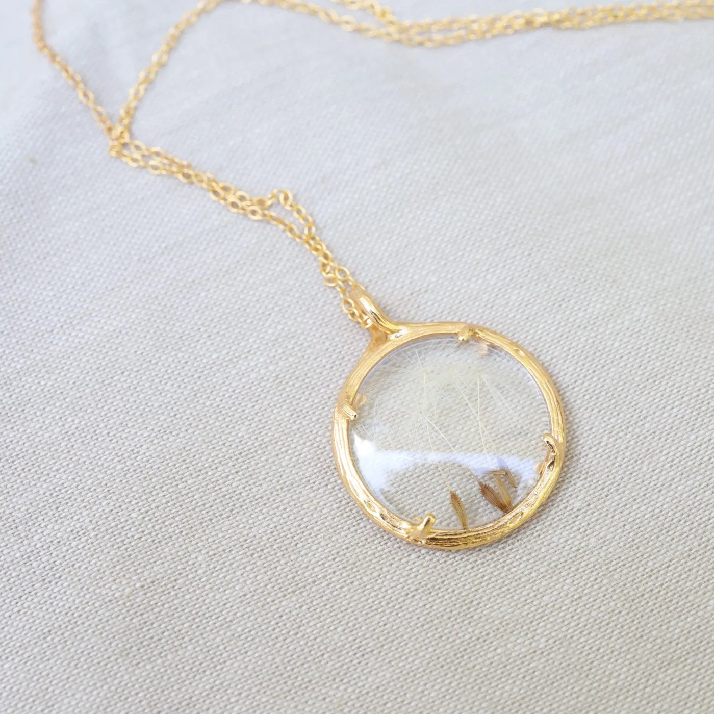 Dandelion Seed Small Glass Botanical Necklace - 18K Gold Vermeil