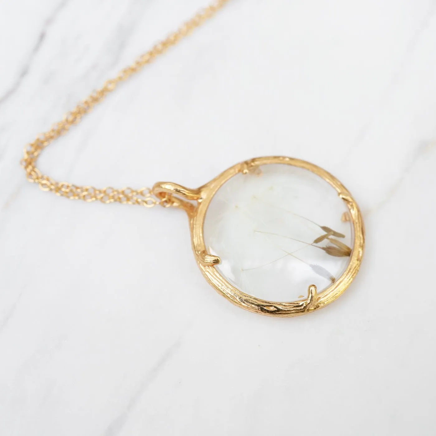 Dandelion Seed Small Glass Botanical Necklace - 18K Gold Vermeil