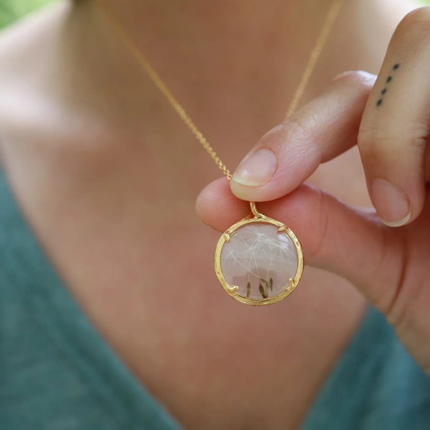 Dandelion Seed Small Glass Botanical Necklace - 18K Gold Vermeil