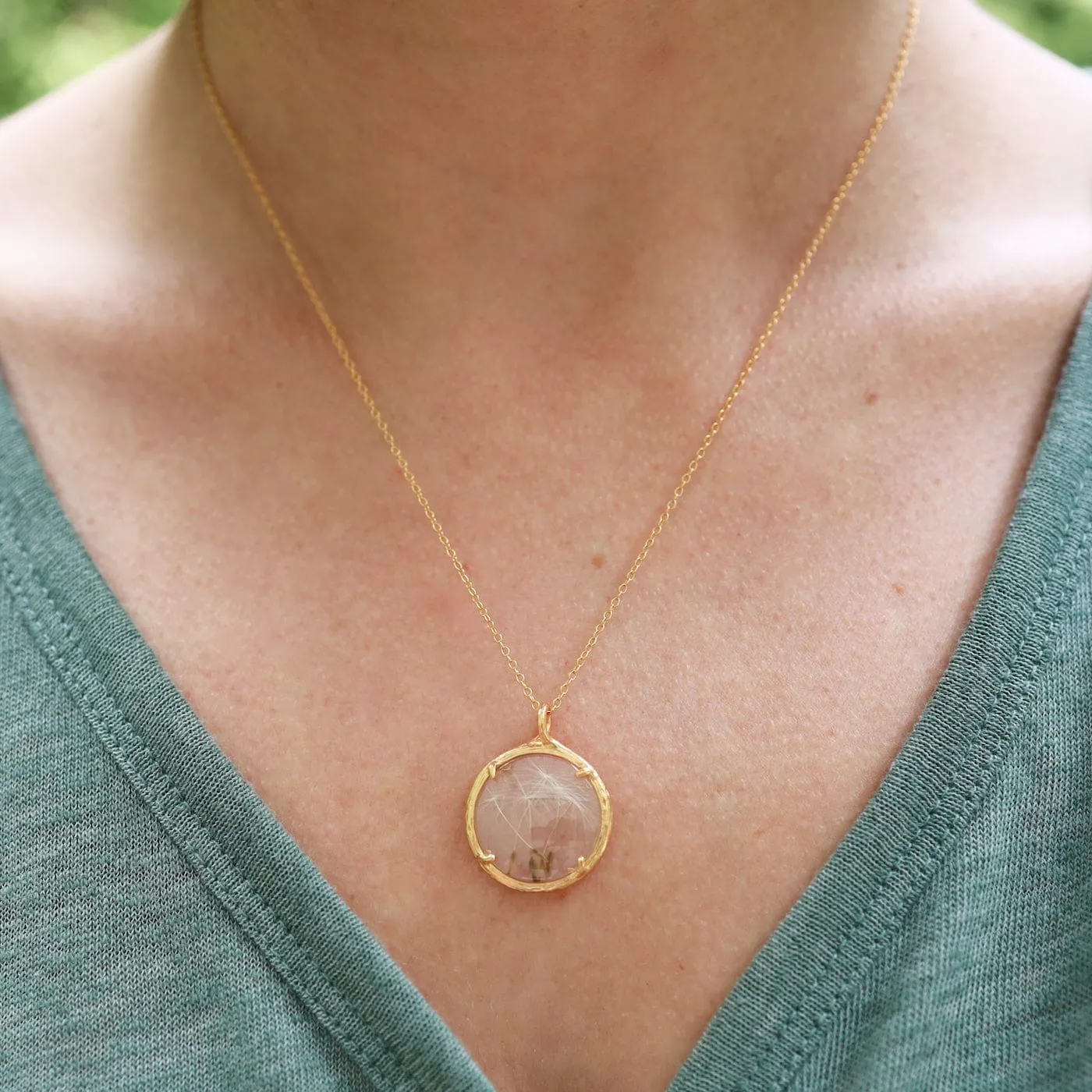 Dandelion Seed Small Glass Botanical Necklace - 18K Gold Vermeil