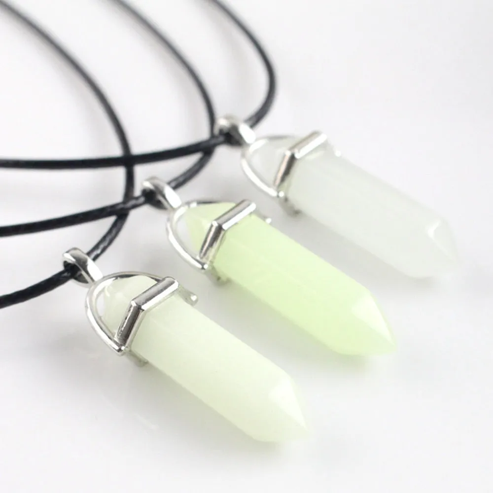 Dark Luminous Stone Fluorescent Hexagonal Column Necklace