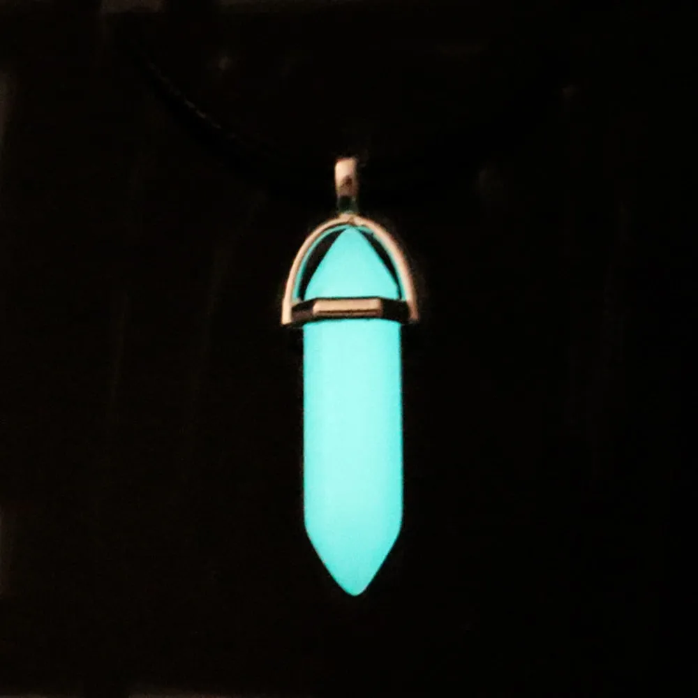 Dark Luminous Stone Fluorescent Hexagonal Column Necklace