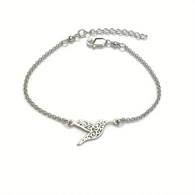 Dazzling Stainless Steel Hummingbird Bracelet - A Stylish & Versatile Unisex Accessory for Men & Women, Perfectly Adjustable for Any Occasion