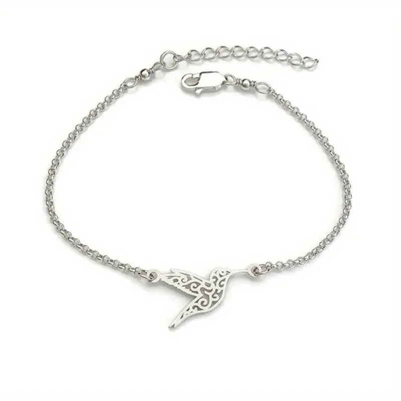 Dazzling Stainless Steel Hummingbird Bracelet - A Stylish & Versatile Unisex Accessory for Men & Women, Perfectly Adjustable for Any Occasion