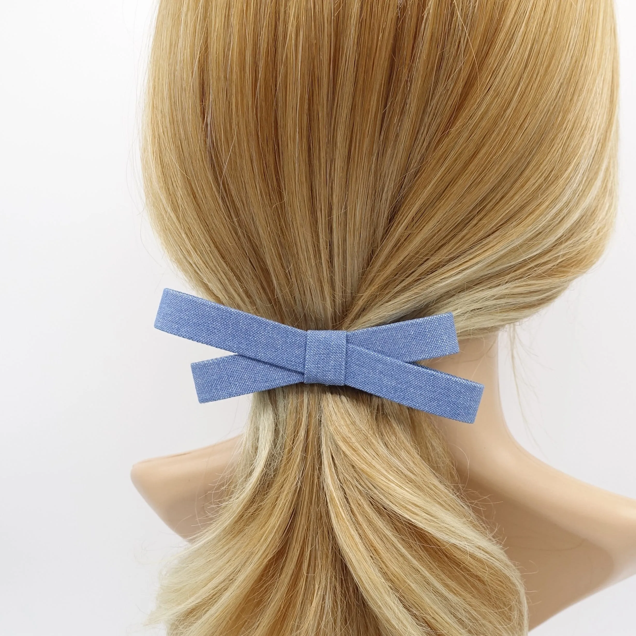 denim bow barrette, casual hair barrette, daily hair bow for women