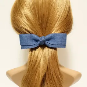 Denim Slim Layered Loop Bow French Hair Barrette for Women