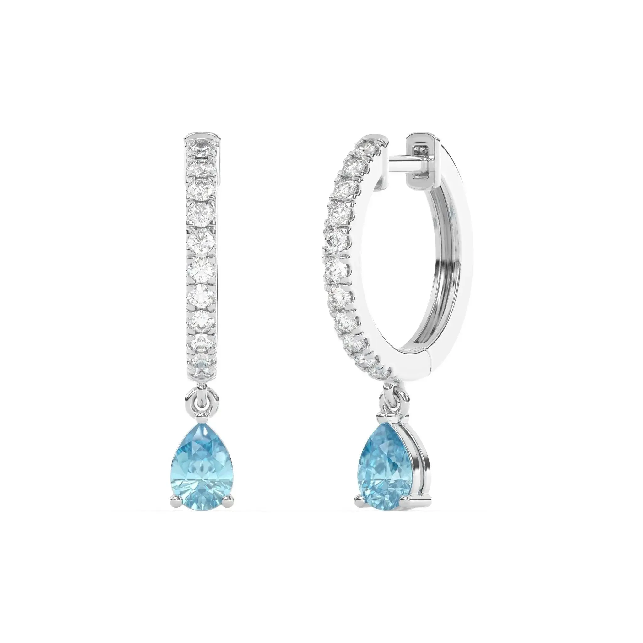 Diamond & Blue Topaz Pear Drop Huggies