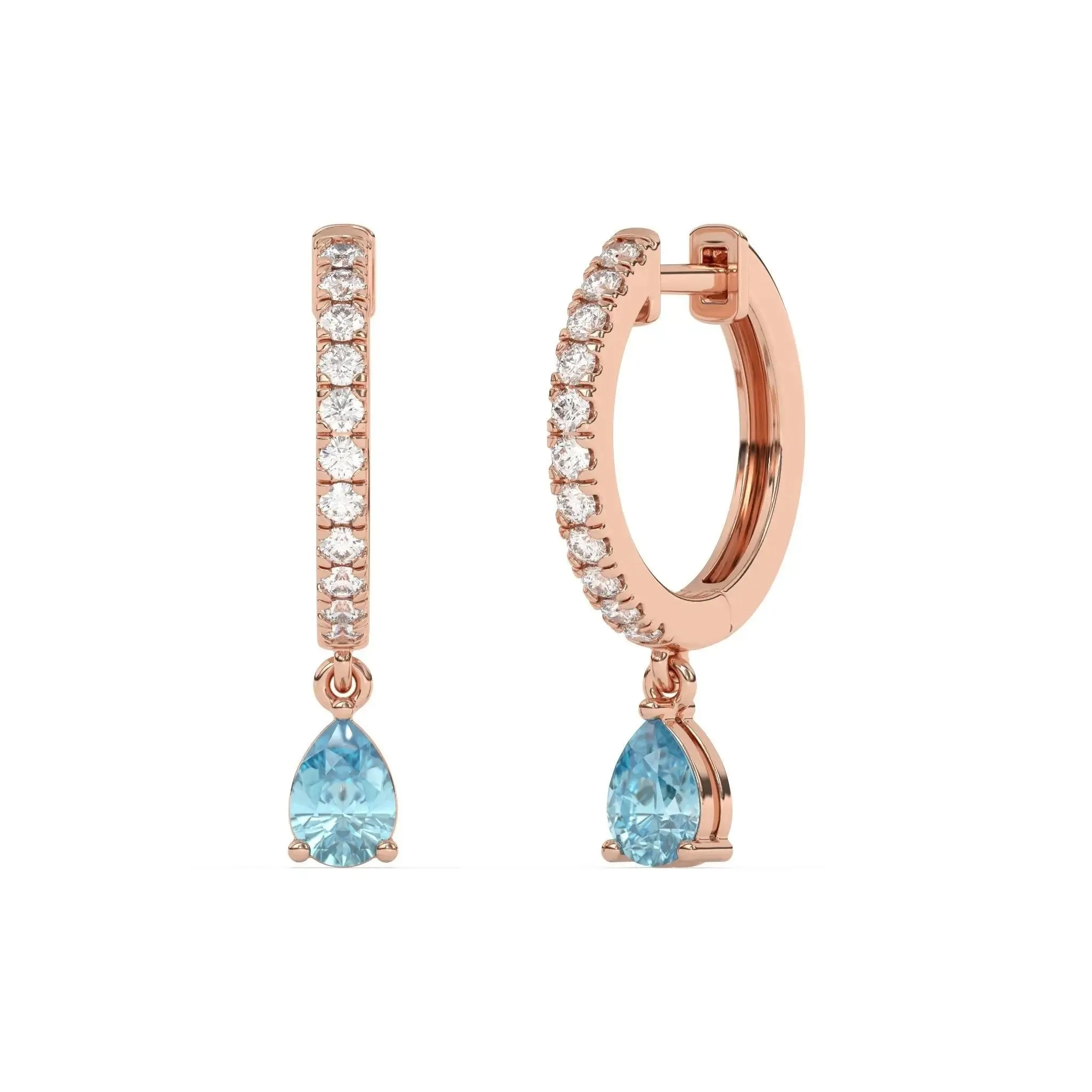 Diamond & Blue Topaz Pear Drop Huggies