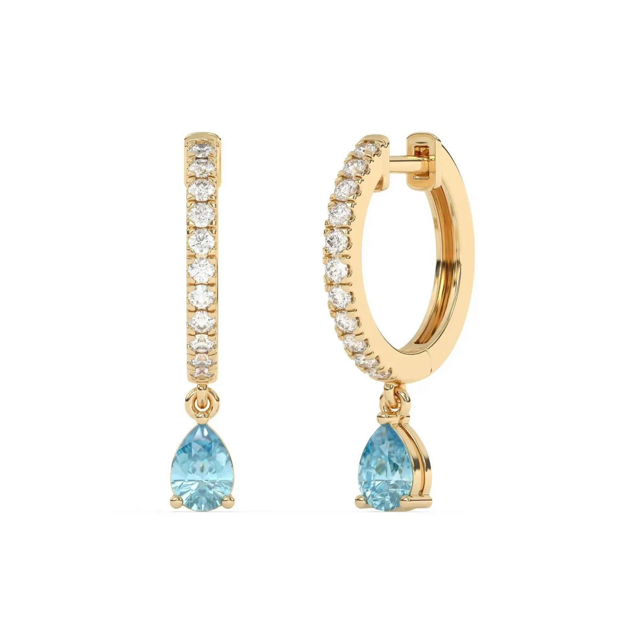 Diamond & Blue Topaz Pear Drop Huggies