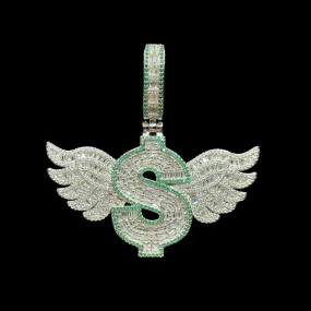 Dollar Sign with Wings Iced Out Diamond Pendant Necklace