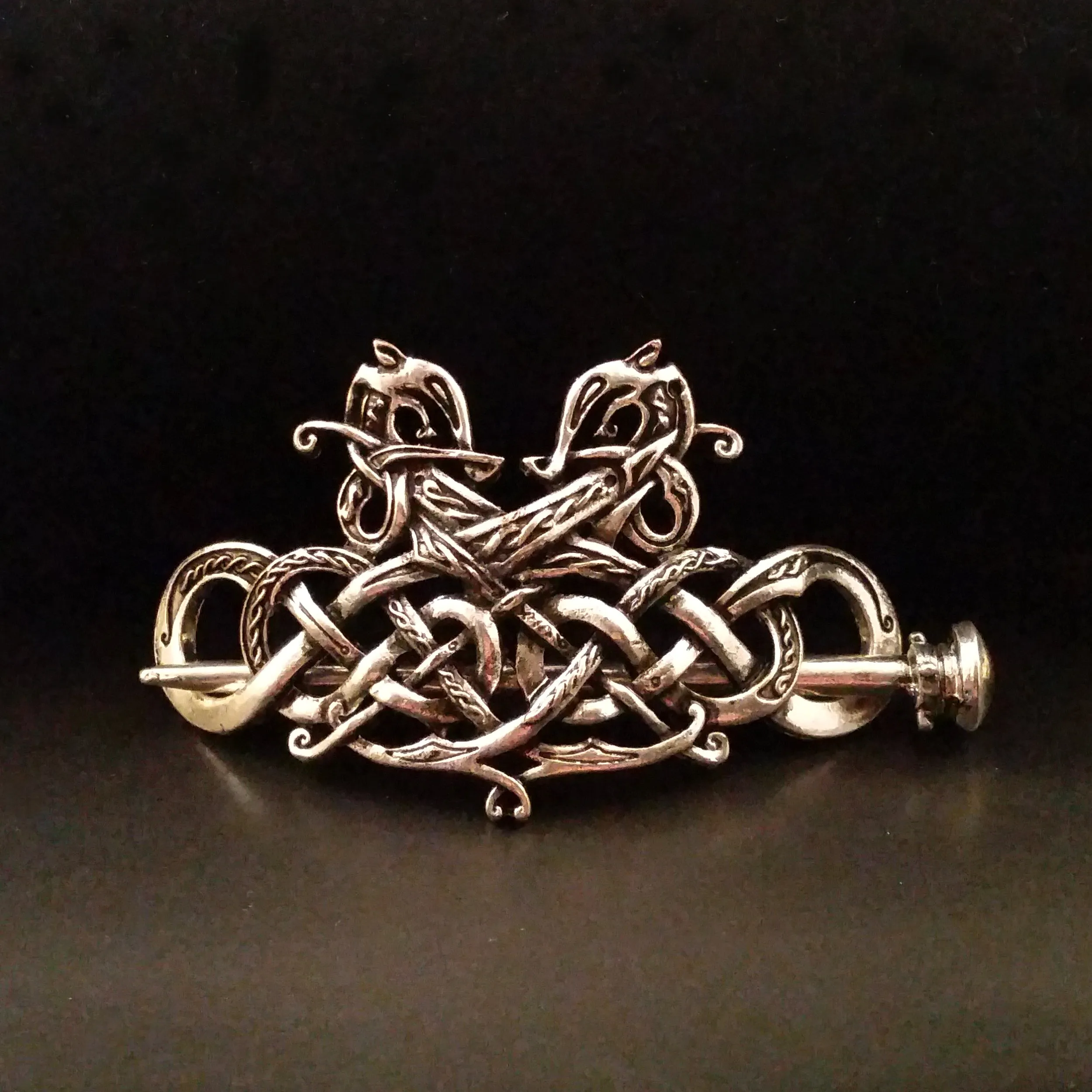 Dragon Hair Pin Barrette Silver Knot Work Celtic Viking Style