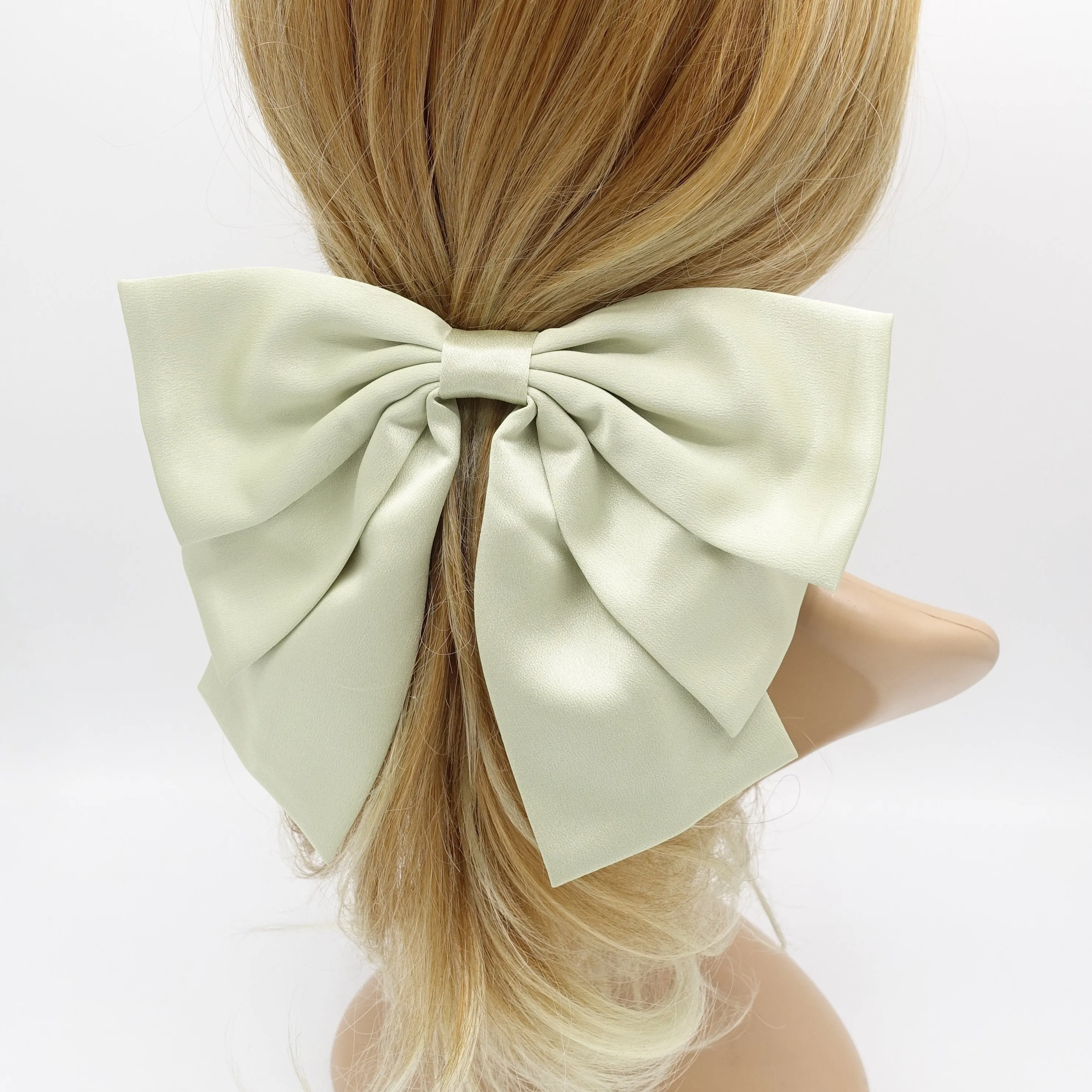 droopy satin hair bow double layered hair accessory for women