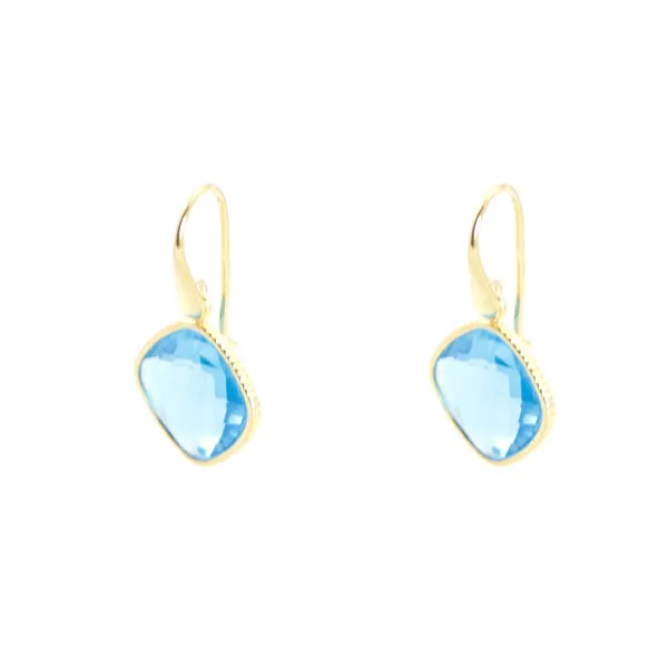 Earrings - Diamond Shape Blue Topaz & Gold Plated Sterling Silver