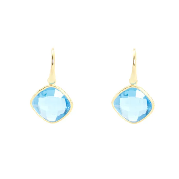 Earrings - Diamond Shape Blue Topaz & Gold Plated Sterling Silver