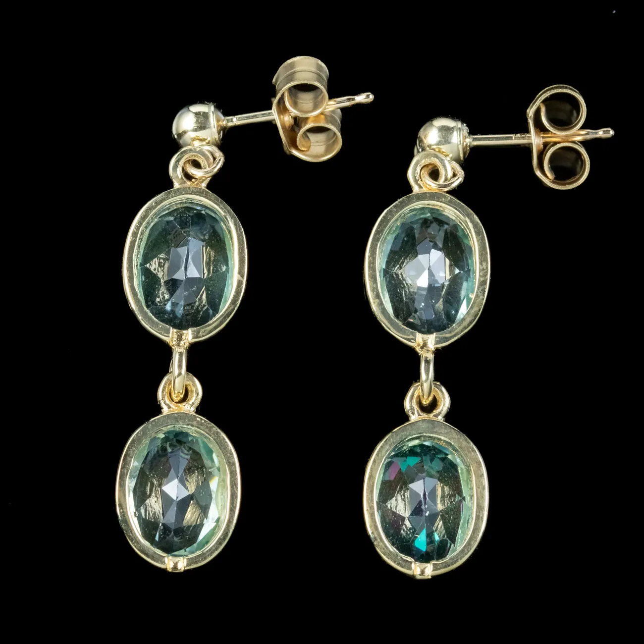 Edwardian Style Blue Topaz Earrings 9ct Gold