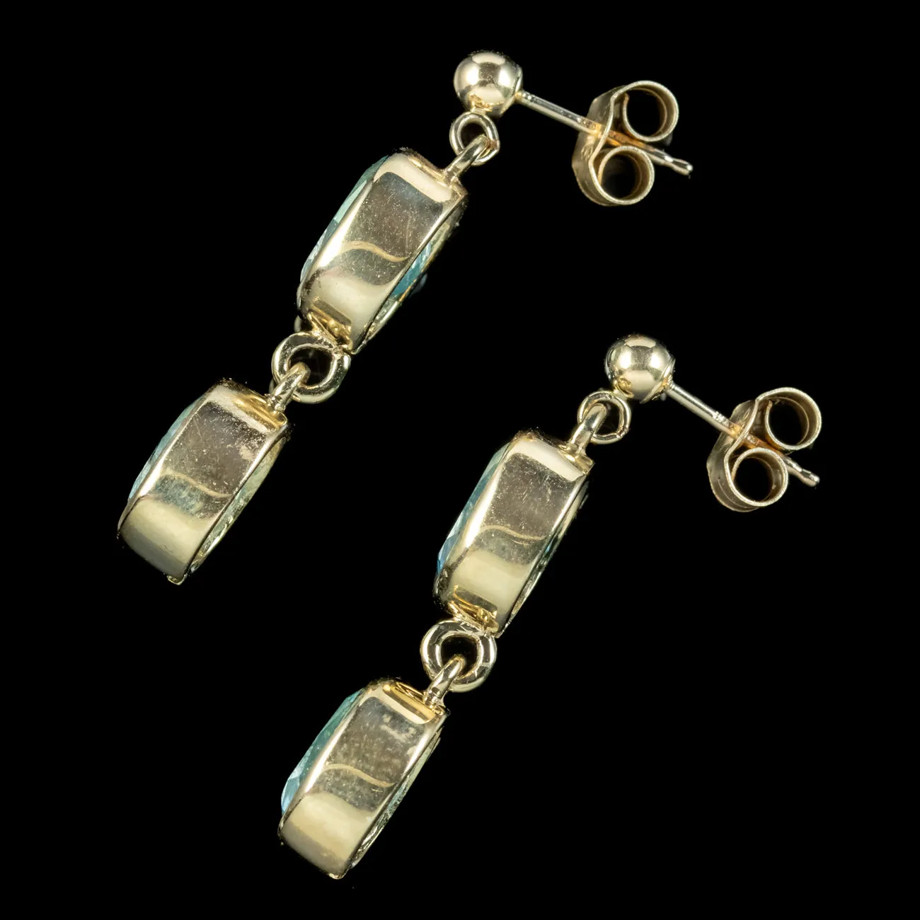 Edwardian Style Blue Topaz Earrings 9ct Gold