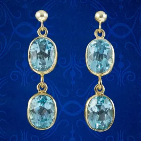 Edwardian Style Blue Topaz Earrings 9ct Gold