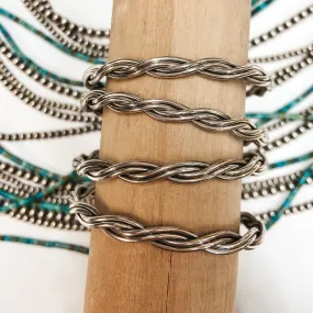 Elaine Tahe | Navajo Handmade Sterling Silver Braided Bangle Bracelet