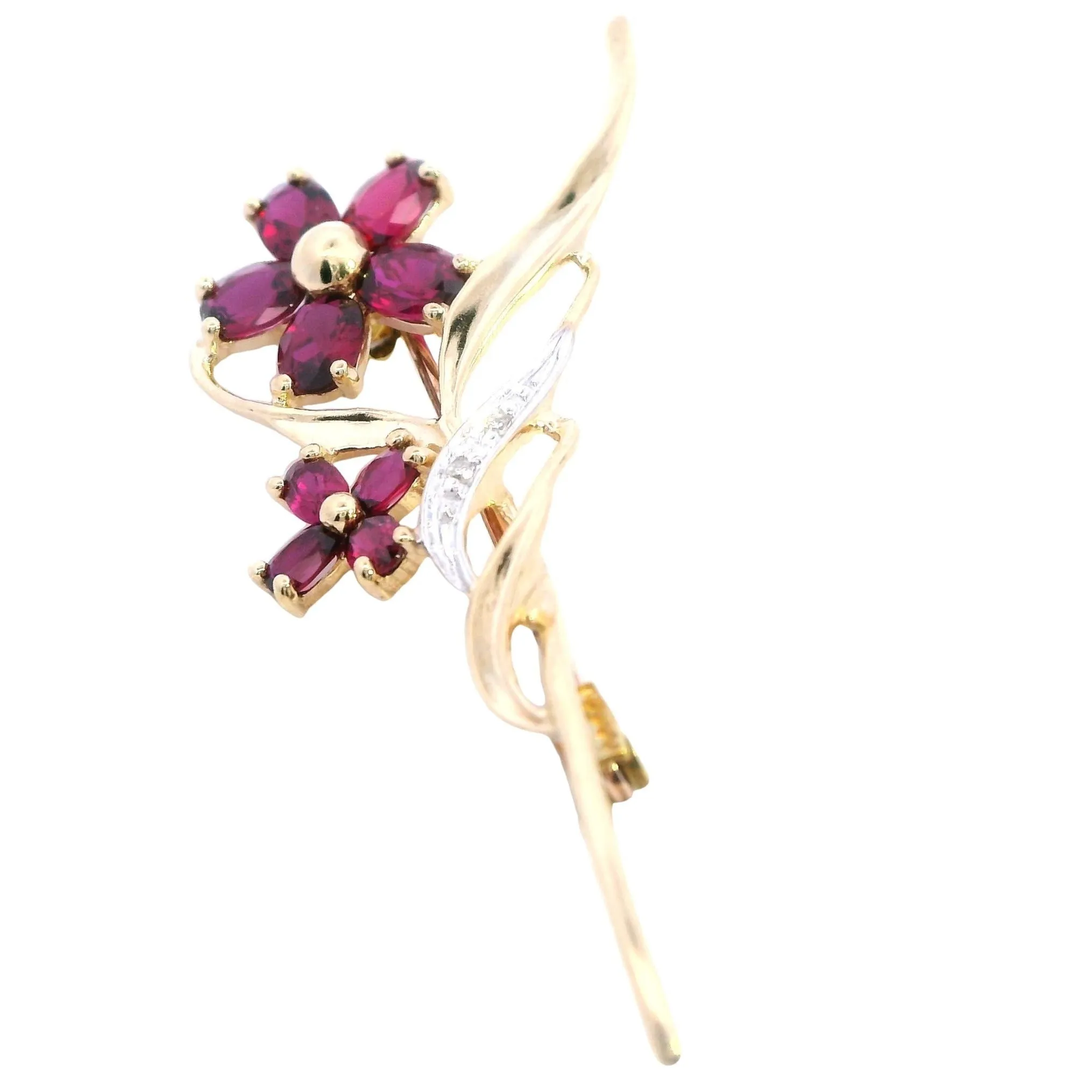 Elegant 9ct Yellow Gold Brooch with Synthetic Ruby & Diamonds Sustainable Luxury