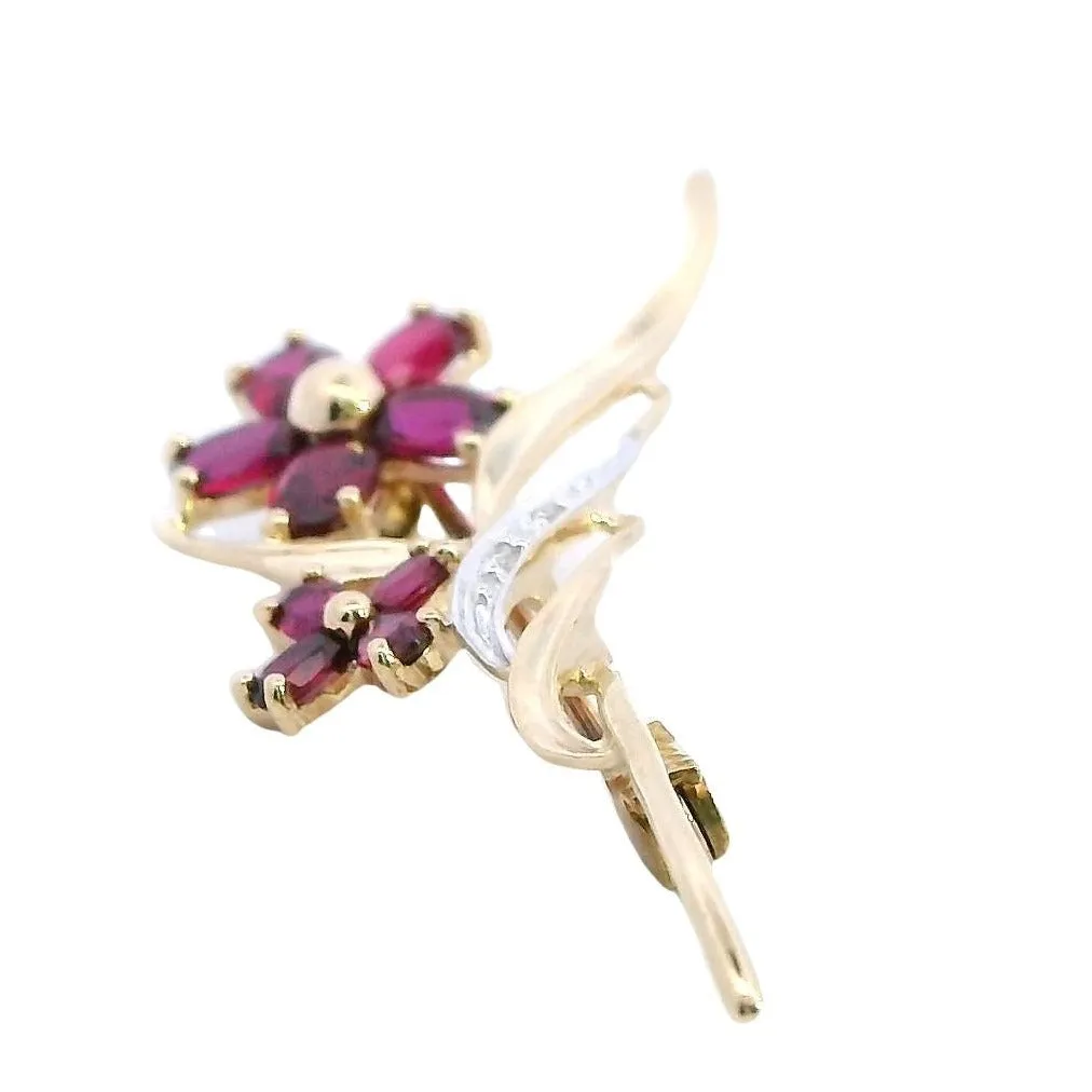 Elegant 9ct Yellow Gold Brooch with Synthetic Ruby & Diamonds Sustainable Luxury