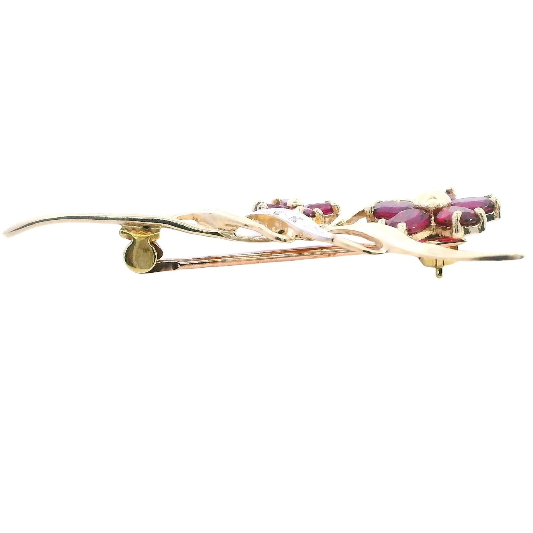 Elegant 9ct Yellow Gold Brooch with Synthetic Ruby & Diamonds Sustainable Luxury