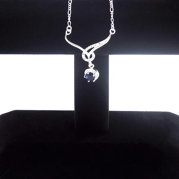 Elegant Silver-Plated Necklace with Blue Sapphire Cubic Zirconia