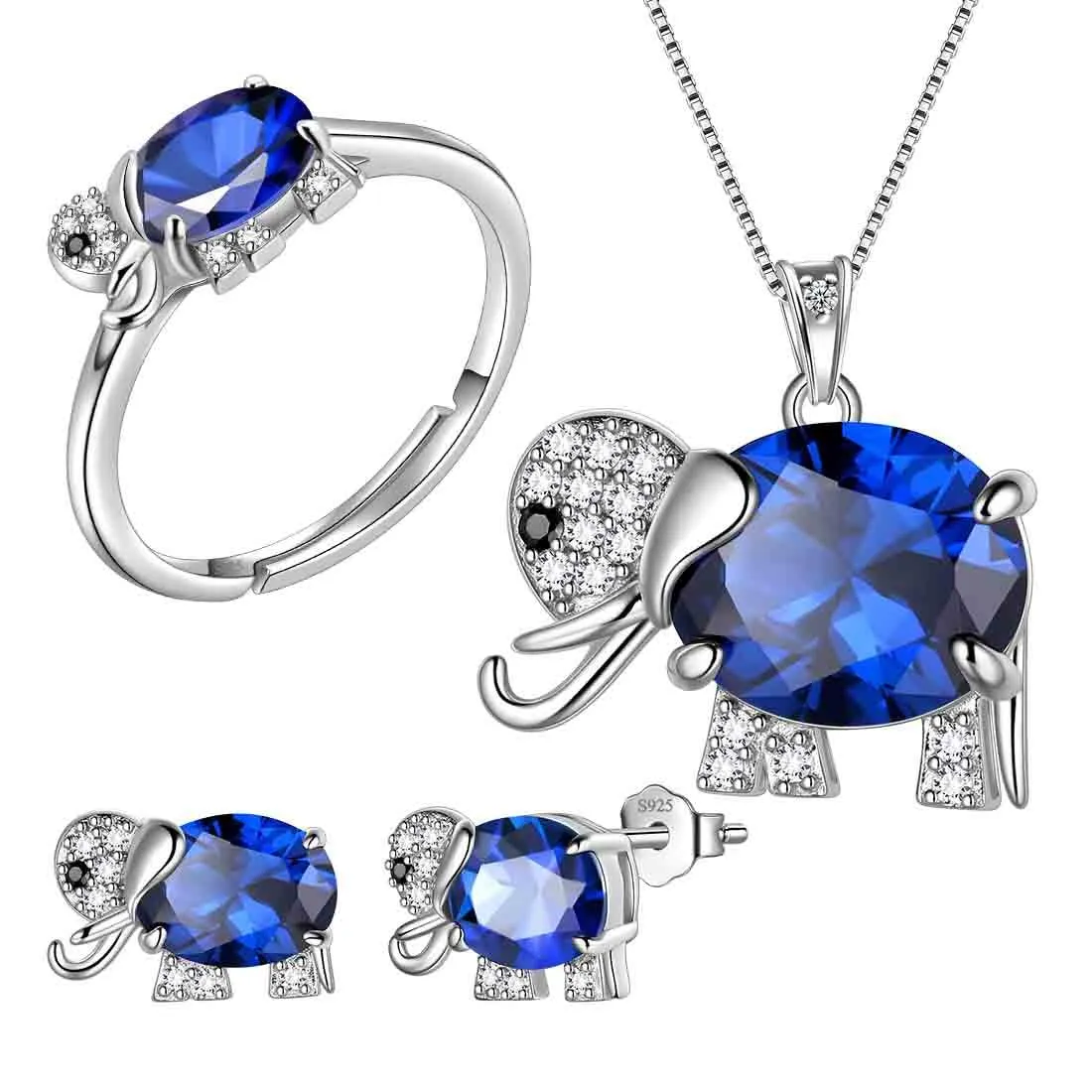 Elephant Birthstone September Sapphire Jewelry Set 4PCS Women Girls Birthday Gift