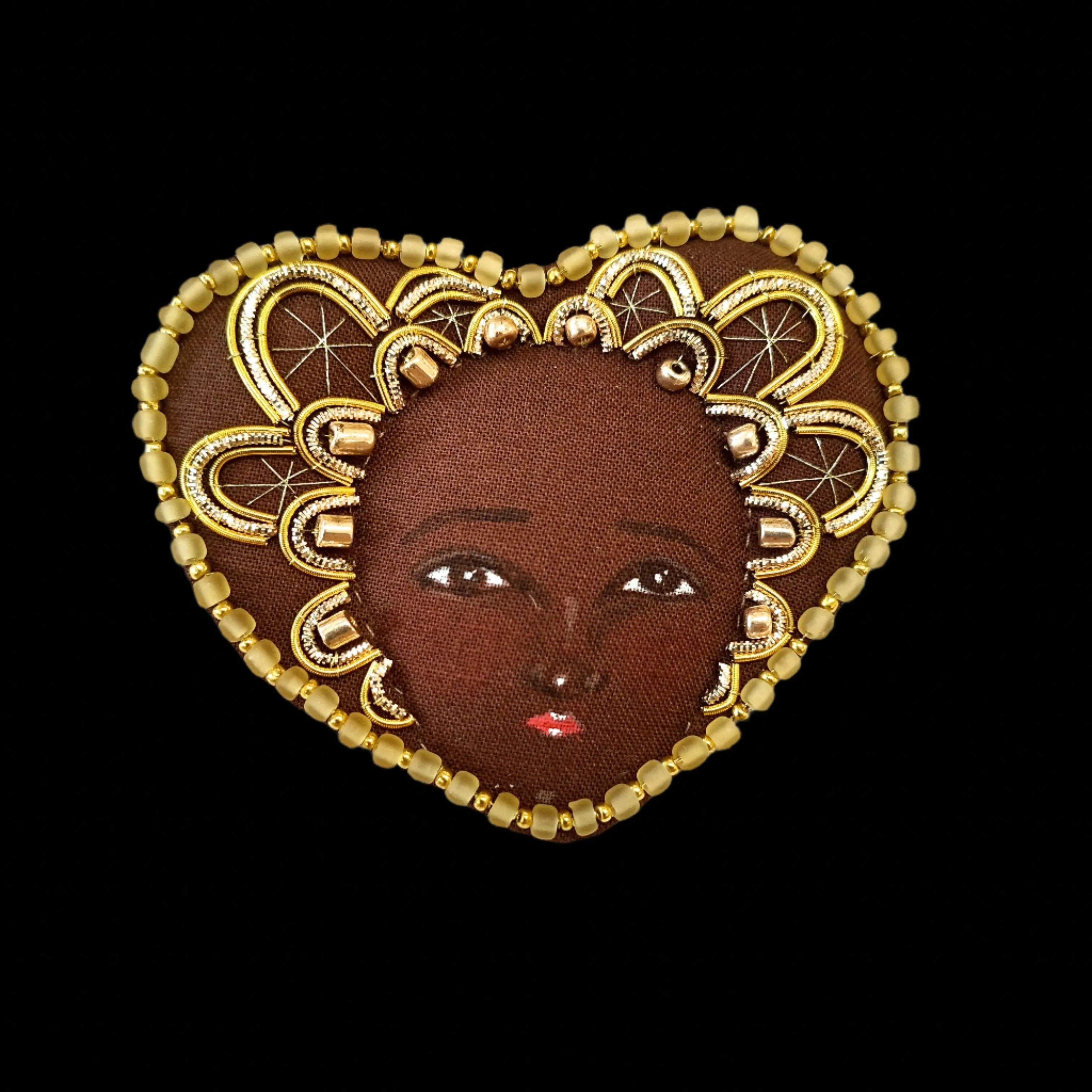 Embroidered Brooch with Beaded Border by Charlotte Sigurdson