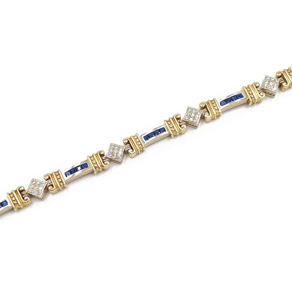 Estate 14K Yellow and White Gold Sapphire and Diamond Bracelet