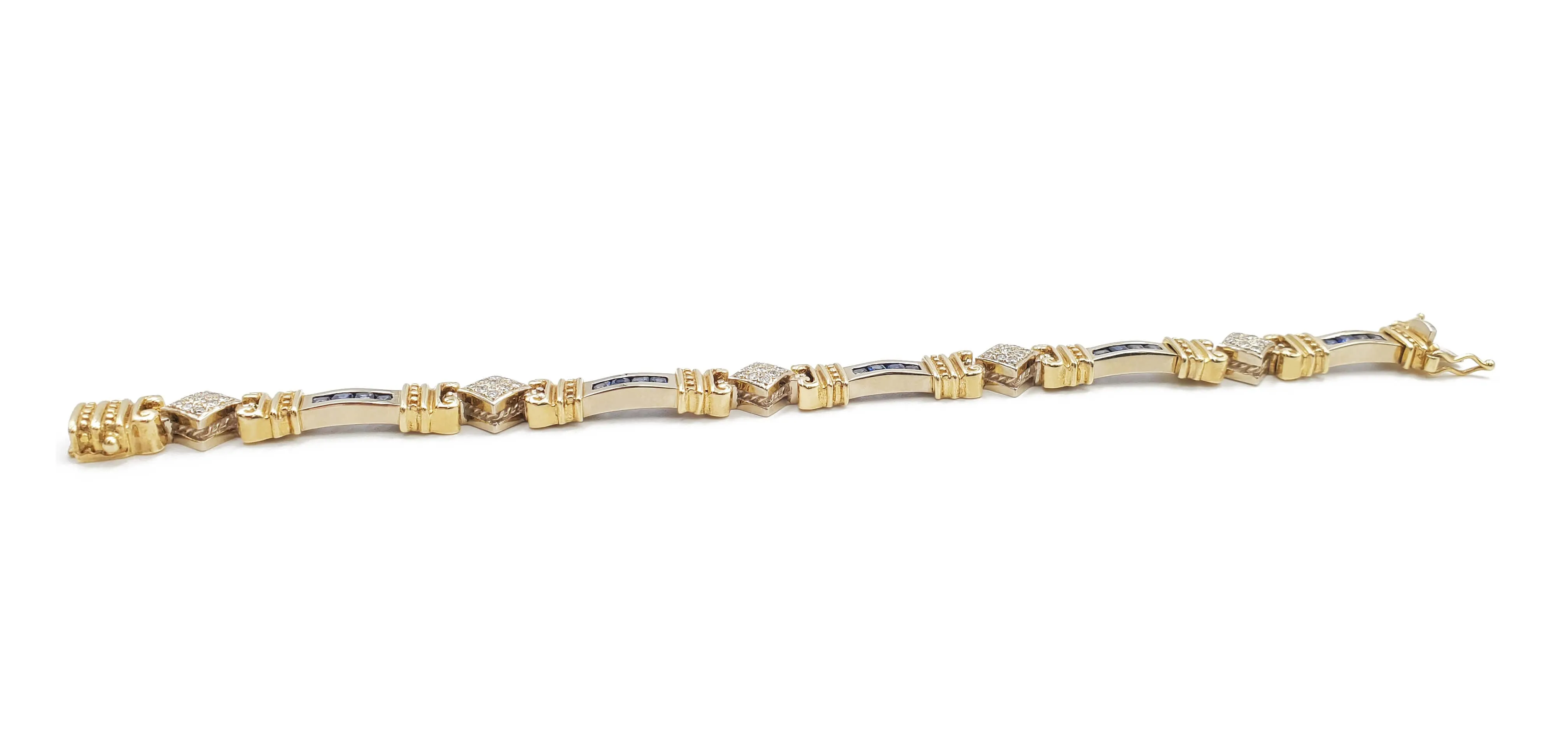 Estate 14K Yellow and White Gold Sapphire and Diamond Bracelet