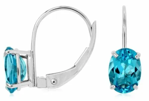 ESTATE 1.80CT AAA BLUE TOPAZ 14KT WHITE GOLD 3D OVAL CLASSIC LEVER BACK EARRINGS